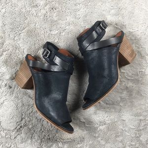 Lucky Brand Suede Booties Open Toe Cutout Strappy